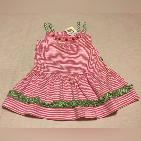 LE TOP PINK STRIPE DRESS NWT SZ 2T VERY CUTE GIRLS FLOWERS - Picture 1 of 3